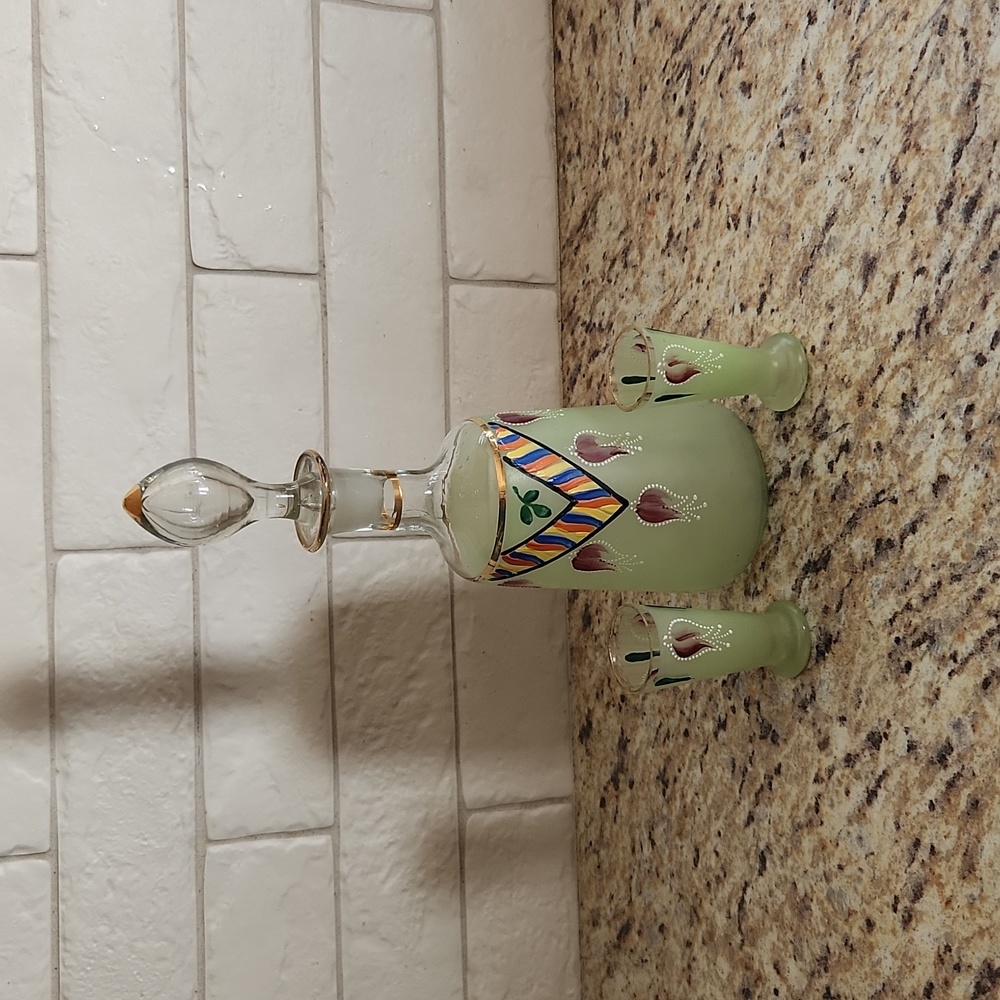 Vintage Handpainted Decanter and Glasses